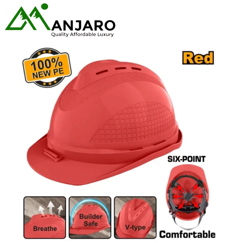 Safety Helmet | 100% PE Vented Hard Hat with Chin Strap & 6-Point Suspension | Manjaro Ghana HSH801–HSH804