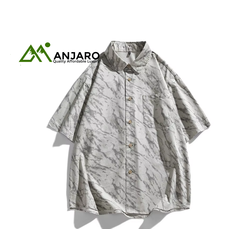 Men’s Short-Sleeved Blue Plaid Shirt – 100% Cotton Color-Blocked Casual Workwear for Summer