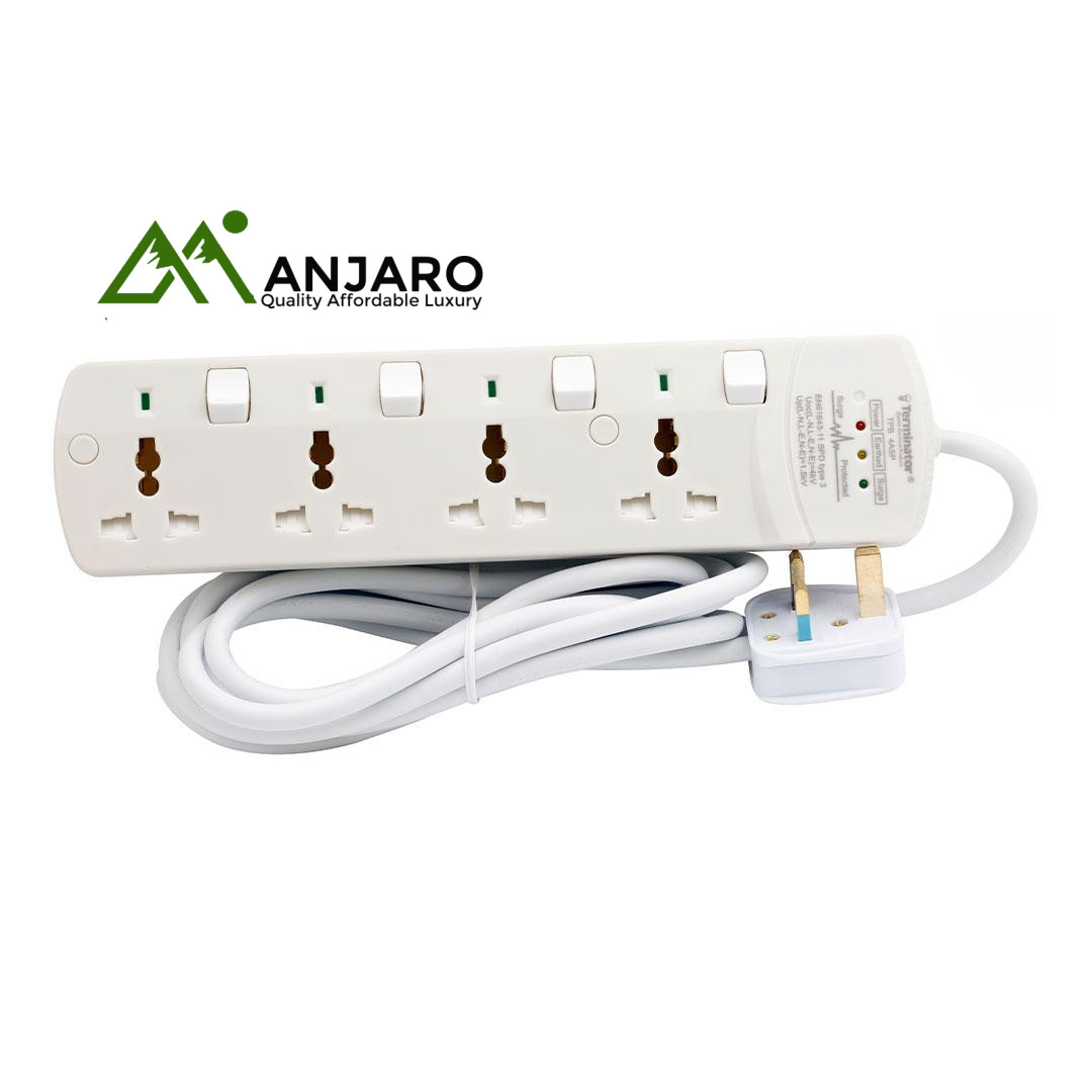Terminator 4 Way Universal Power Extension Socket with Surge Protection & 3M Cable
