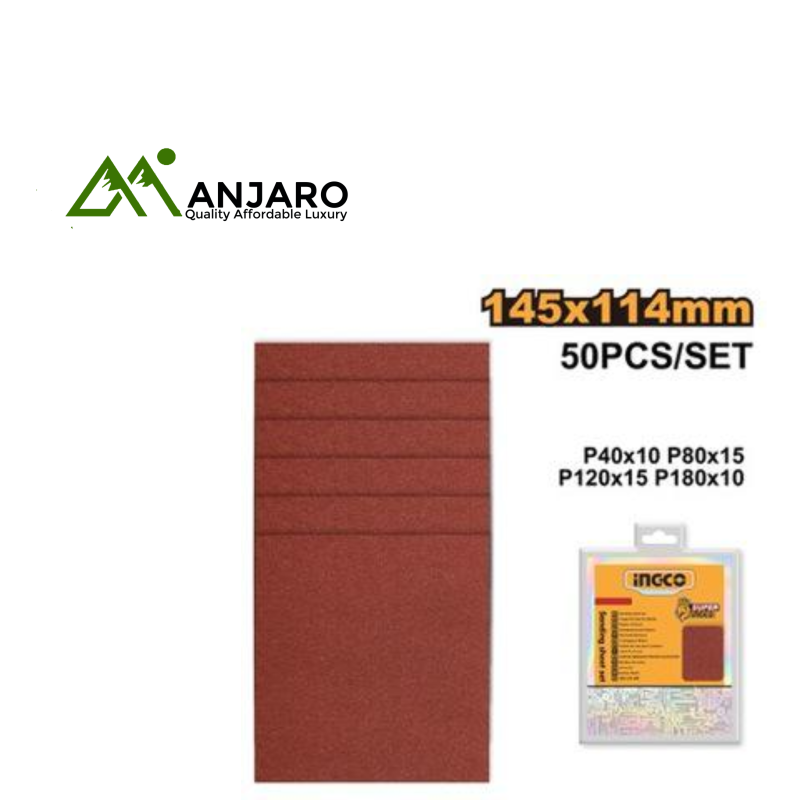 AKFS1401021 Sanding Sheet Set 145×114mm (50 Pcs) – Multi-Grit for Wood, Metal & Paint Finishing