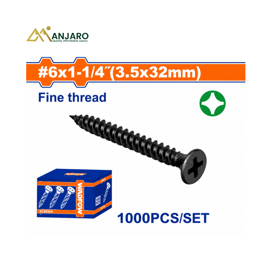 Wadfow Drywall Screw – Fine Thread Carbon Steel Bugle Head Phillips Screws – 3.5×32mm (1000pcs) WXS2513
