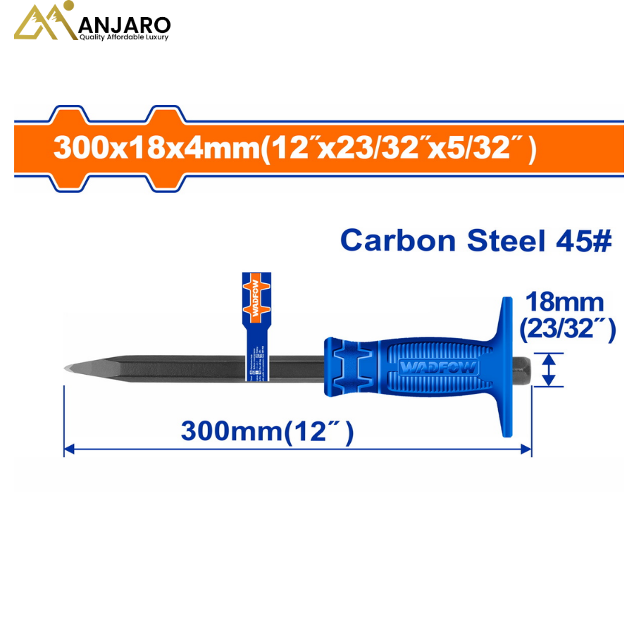 Wadfow Concrete Chisel – 4×18×300mm 45# Carbon Steel Masonry Tool WCC1304