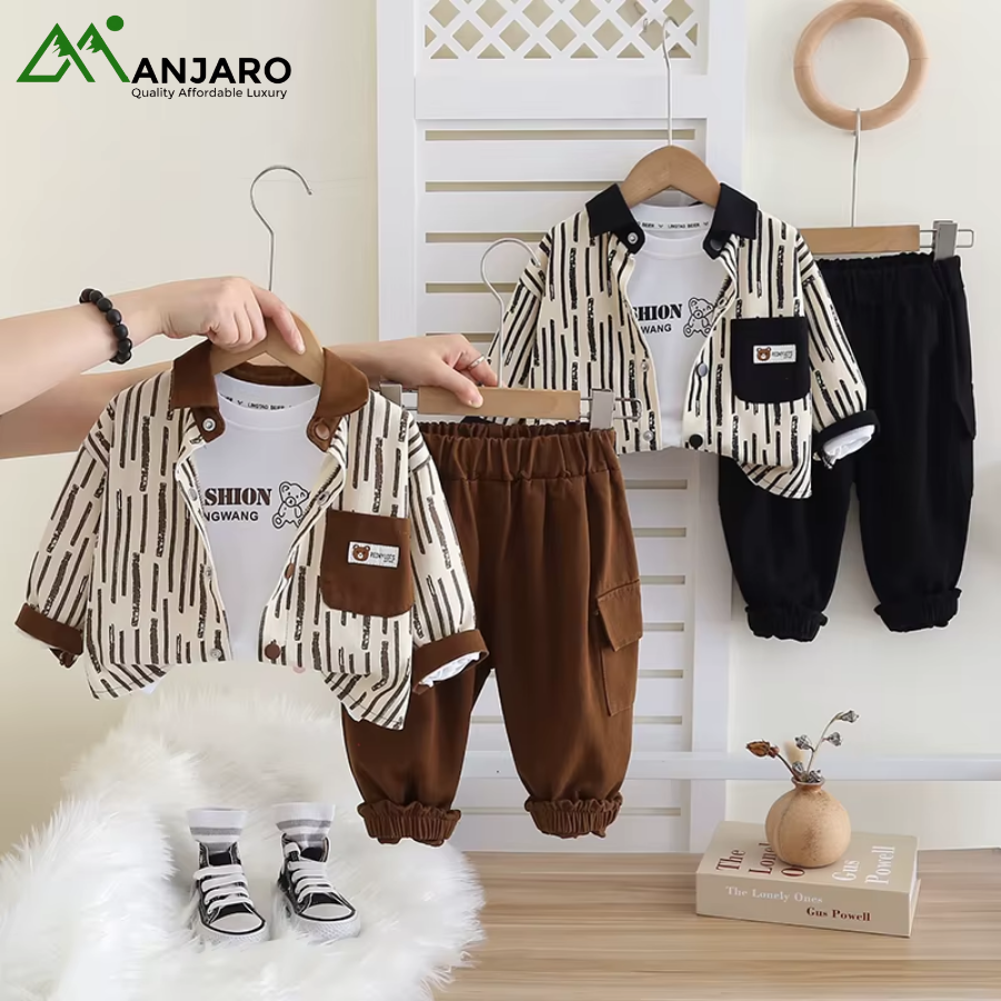 Baby Boys Autumn 3-Piece Leisure Suit – T-Shirt + Coat + Pants Casual Cartoon Outfit(Shipping Fee Includ3d)