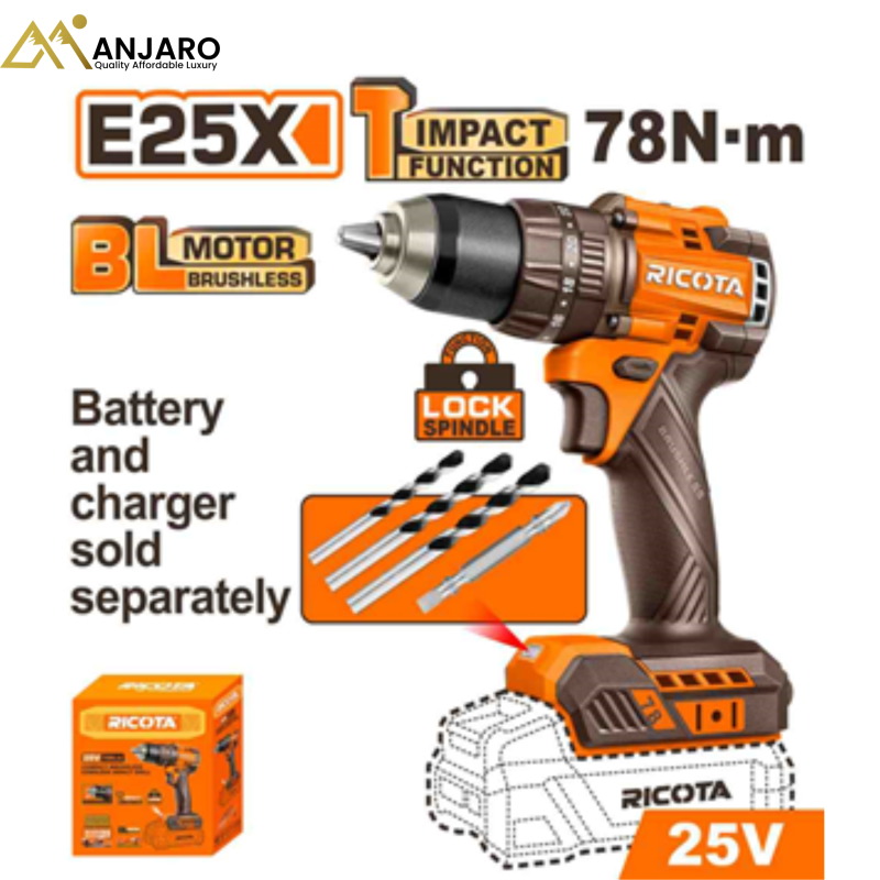 Ricota Compact Brushless Cordless Impact Drill – 25V RICIDL25781