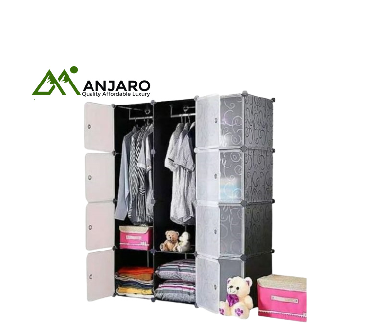 Modular 12-Cube Plastic Wardrobe with Hanging Rods – DIY Closet Organizer | Lightweight, Waterproof & Space-Saving
