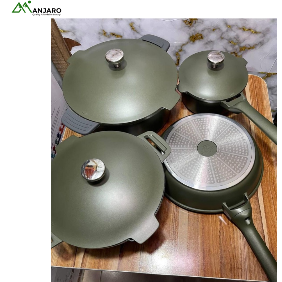 4-Piece Luxury Olive Green Nonstick Cookware Set | Die-Cast Aluminum, Induction Base | Modern Kitchen Pots & Pan