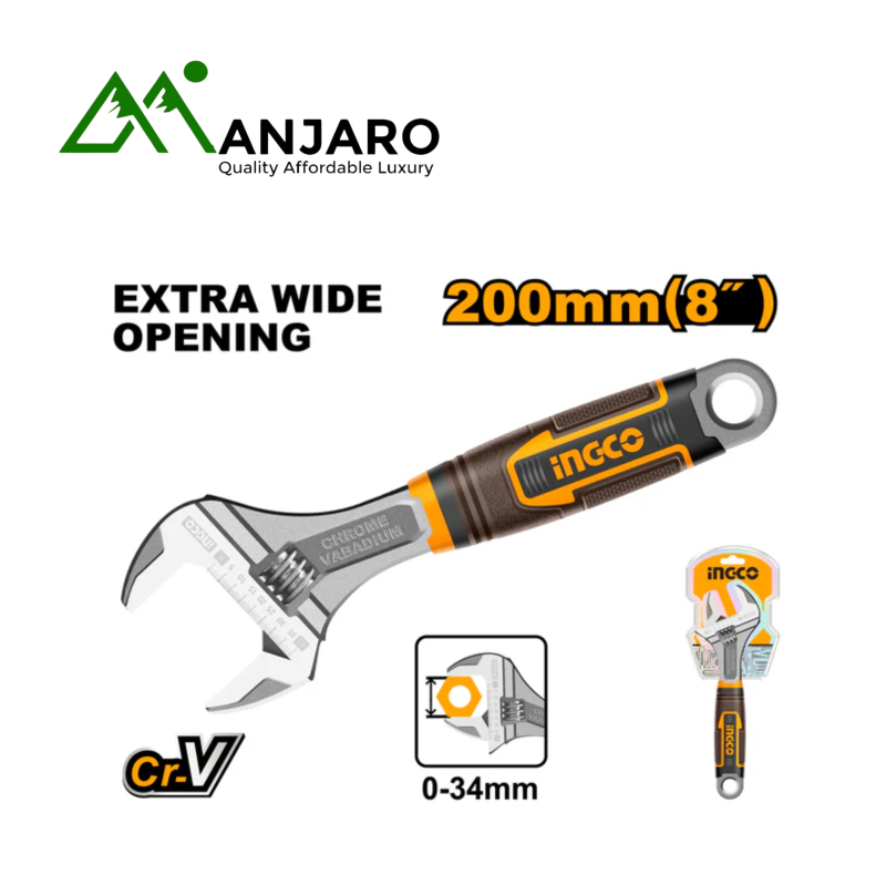 Adjustable Wrench (8" & 12") – Cr-V Steel, Extra Wide Opening, Soft Grip HandleHADW131088 & HADW131128