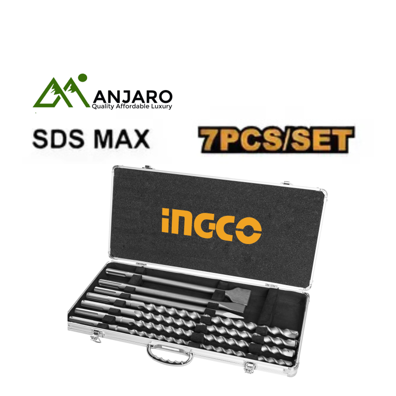 Ingco AKD5075 7 Pcs SDS maxhammer drill bitand chisel set