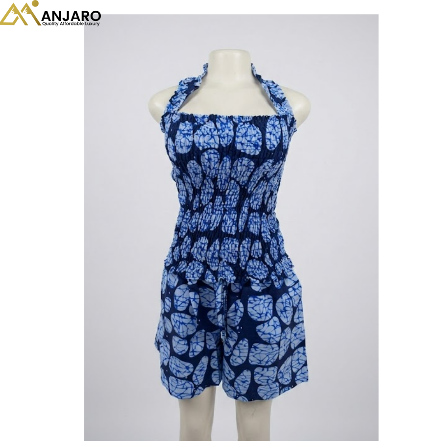 Halter Smocked Shorts Set – Blue Print