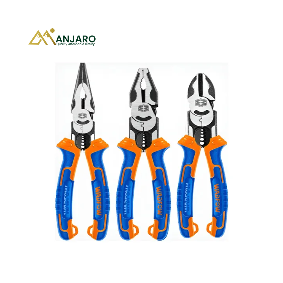 Wadfow multi-Function Pliers Set – 3-Piece Cr-V Combination, Long Nose & Diagonal Cutting Pliers WPS0413