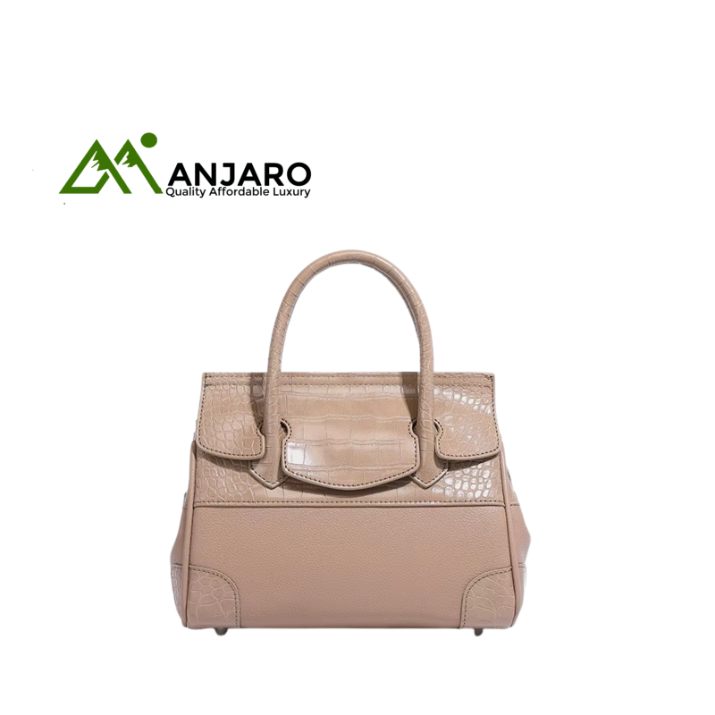 Retro Crocodile Pattern Brown Handbag – PU Shoulder Crossbody Bag with Open Closure & Waterproof Lining