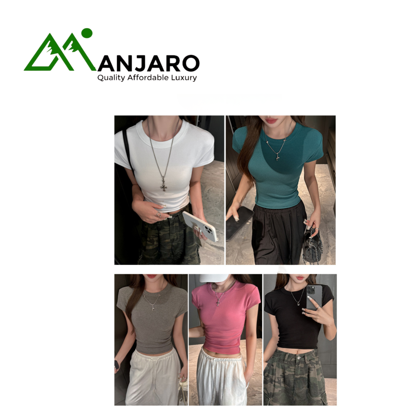 Zi Rui Women's Clothing | Summer New Solid Color Round Neck Short Sleeve Hot Girl Crop Top (Shipping fee included)