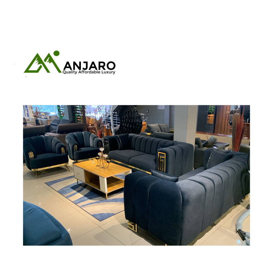 Luxury 6-Seater Velvet Sofa Set with Gold Accents – Modern L-Shaped Design | Manjaro Furniture Ghana