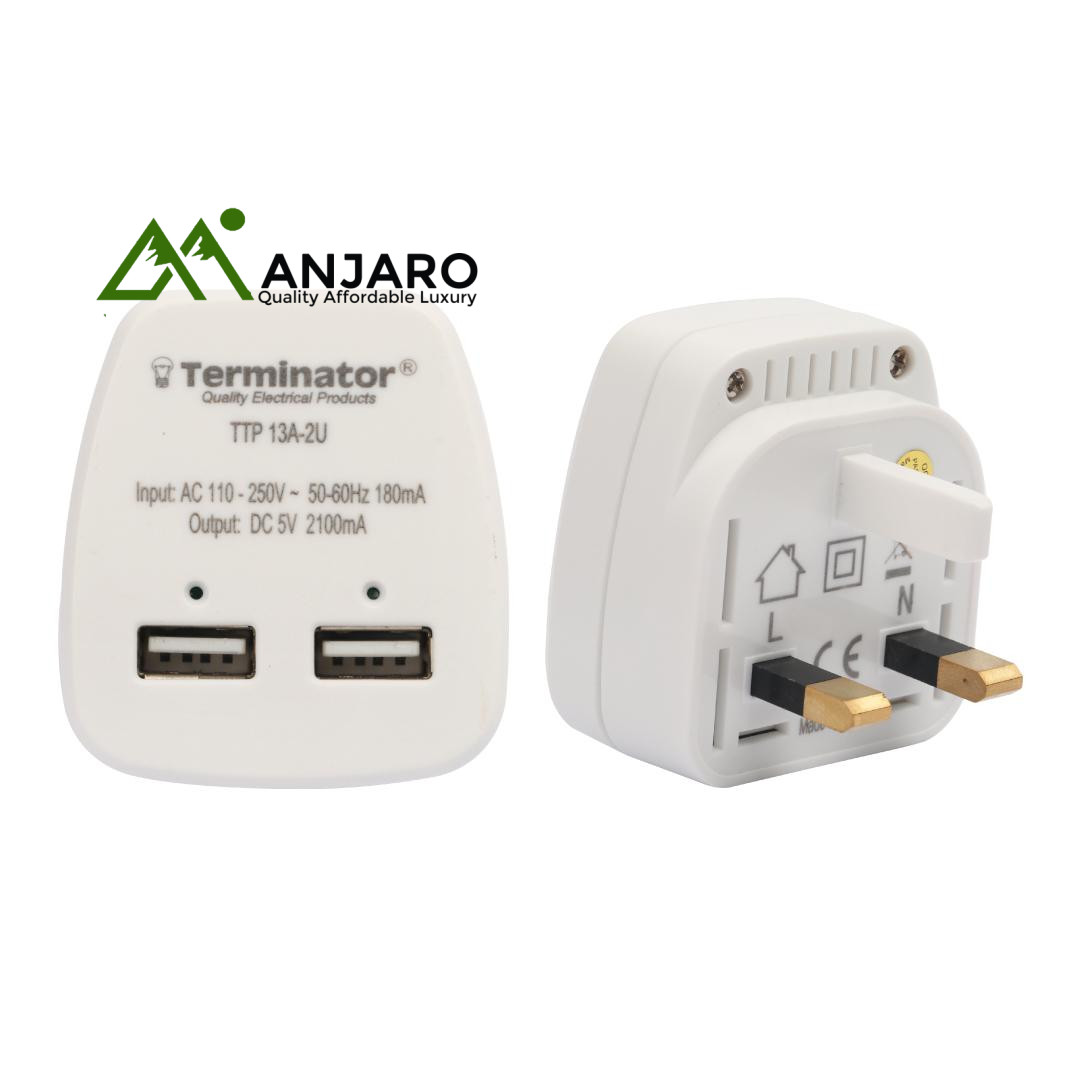 Terminator Dual USB Charger TTP 13A-2U – Fast Charging Power Adaptor for iOS & Android Devices
