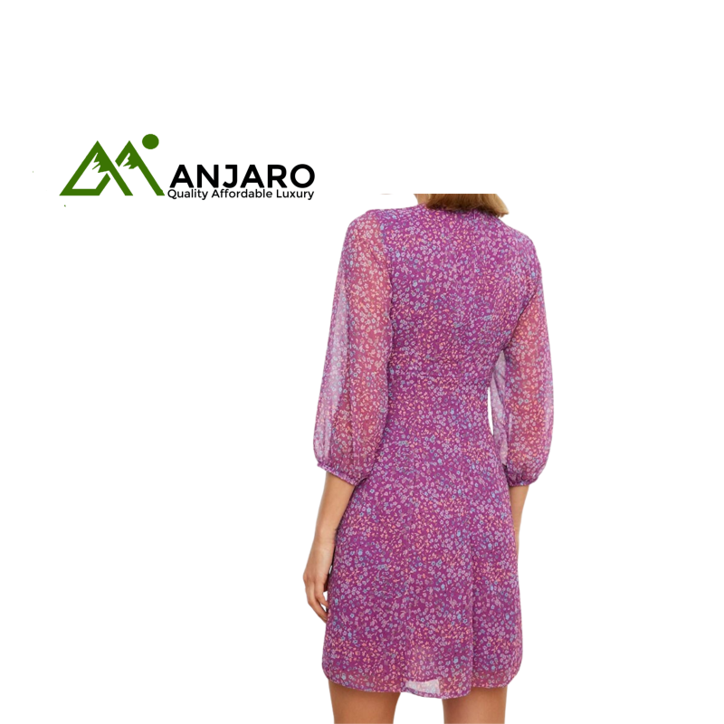 Purple Floral Pattern Mini Dress