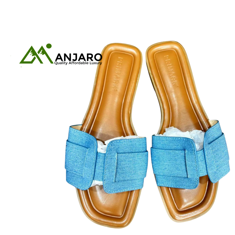 Autumn Summer Sporty Denim Flat Slippers – Versatile Outdoor Anti-Slip Rubber PU Insole Shoes