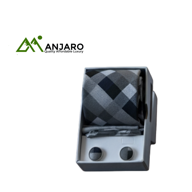 Grey Plaid Check Tie & Cufflink Set
