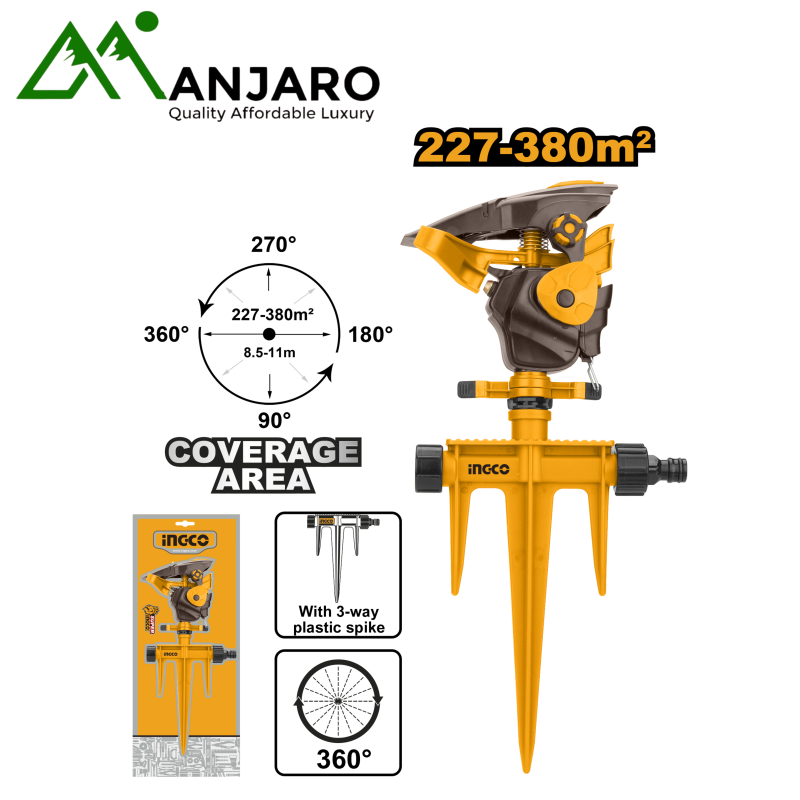 Plastic Auto Gear Sprinkler 3/4" | 360° Adjustable Rotary Garden Sprayer | Manjaro Tools HPS13601