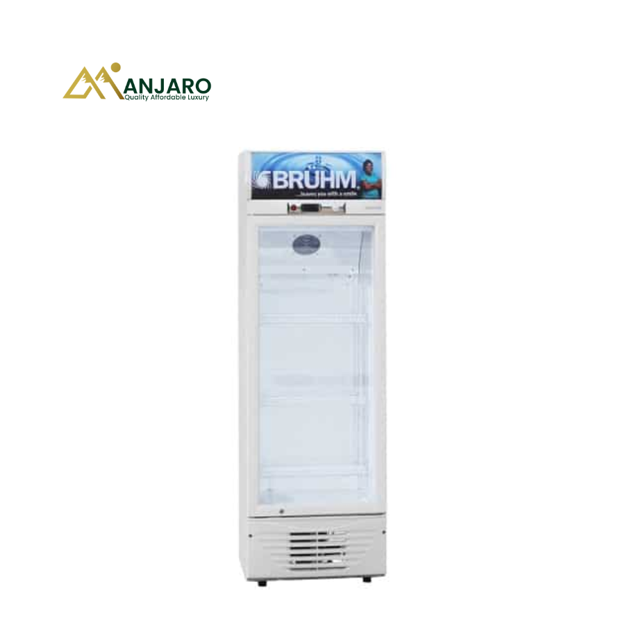BRUHM Beverage Cooler BBS-279M – 279L, Dual-Layer Tempered Glass Door, Mechanical Temperature Control with Display, Interior LED Lighting, Adjustable Shelves, Security Lock & Key, Advanced Compressor,