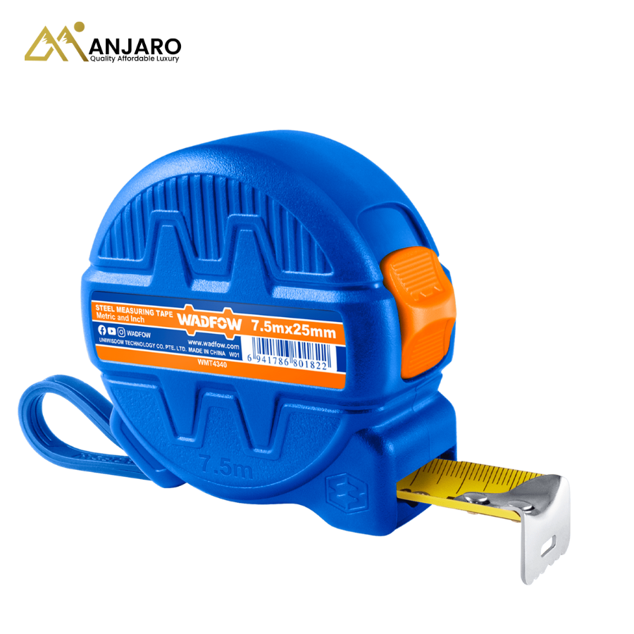Wadfow Steel Measuring Tape – 7.5m x 25mm One-Button Metric & Inch WMT4340
