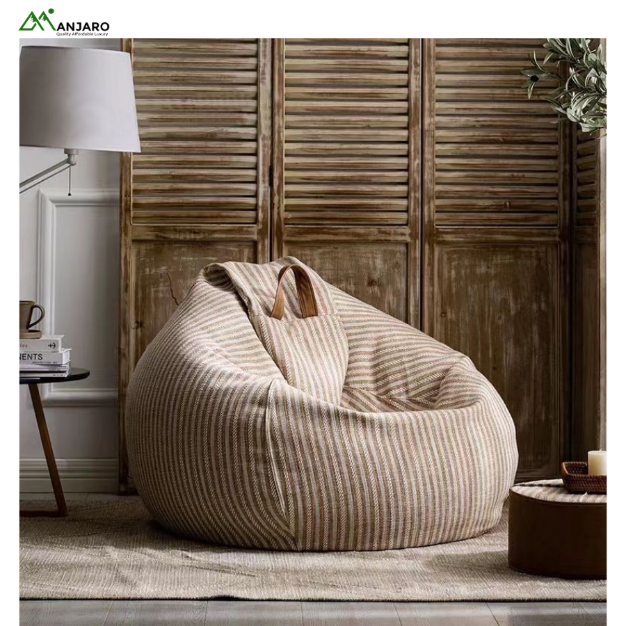 Spot Cotton & Linen Striped Bean Bag Sofa – Removable, Washable & EPS-Filled Comfort for Living Room Relaxation