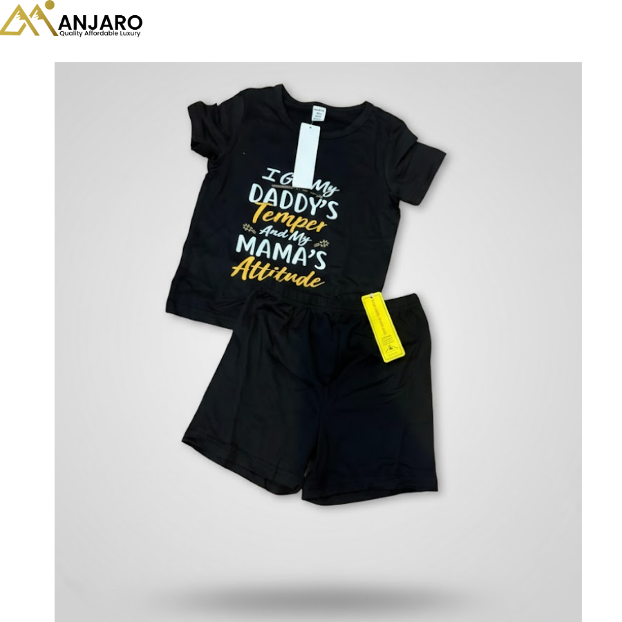 Toddler Black “Daddy’s Temper & Mama’s Attitude” T-Shirt & Shorts Set – 2 Piece Outfit (Sizes 1–3)